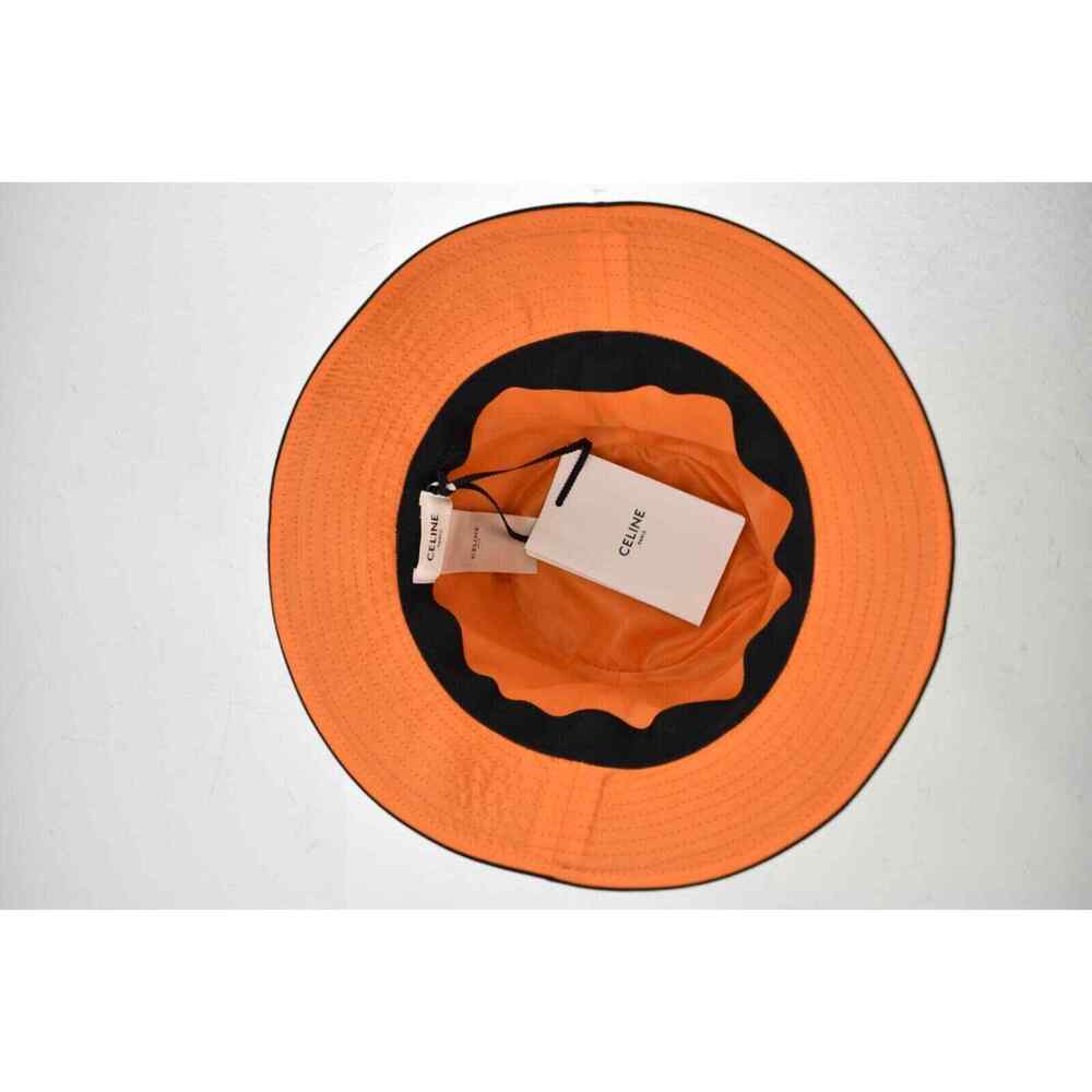 Celine Paris Black Quilted White Logo Nylon Twill Orange Sun Bucket Hat XS - Picture 11 of 12